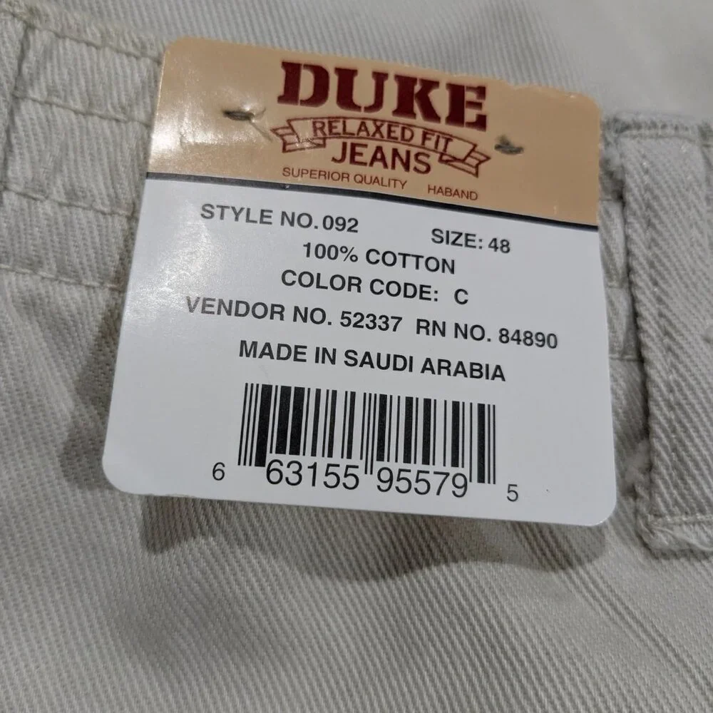 Duke Men's Relaxed Fit Jean Shorts Size 48 Light Beige NWT, 100% Cotton, Elastic